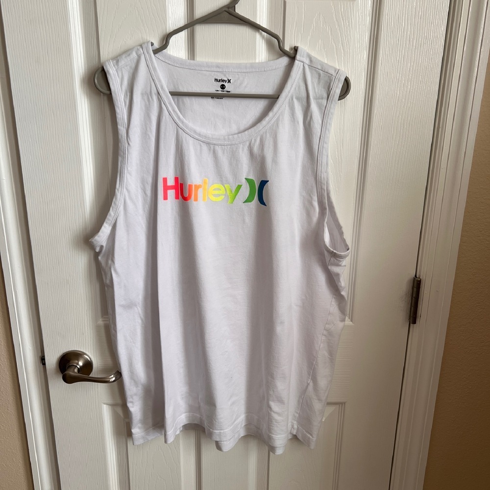 Hurley‎ Men's XL white tank top bright letters summer athletic beach vacation